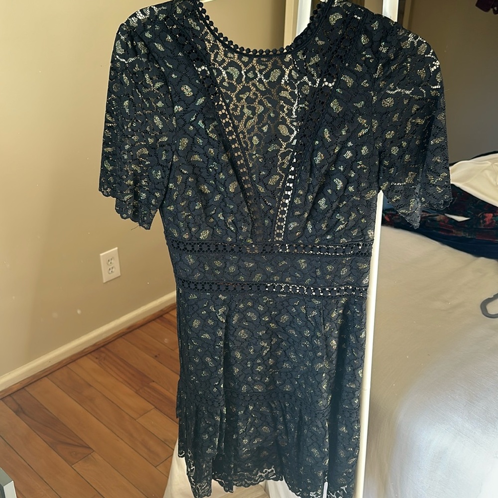Boutique Lace Detailing Black Dress with Back Cut-Out